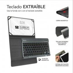 FUNDA + TECLADO SUBBLIM KEYTAB PRO BT PARA TABLETS 10.1-10.8 GREY