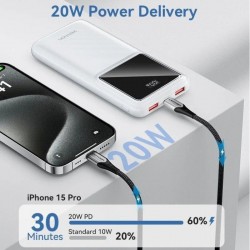 POWERBANK VENTION 10000MAH 2XUSB-A + USB-C LED DISPLAY 22.5W BLACK