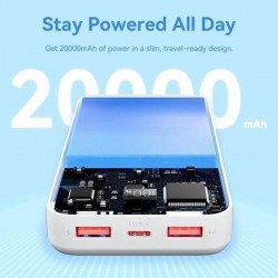 POWERBANK VENTION 20000MAH 2XUSB-A + USB-C LED DISPLAY 22.5W BLACK