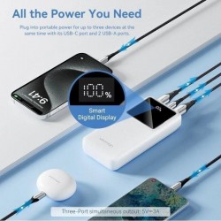POWERBANK VENTION 20000MAH 2XUSB-A + USB-C LED DISPLAY 22.5W WHITE
