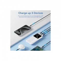 POWERBANK VENTION 10000MAH 2XUSB-A + USB-C LED DISPLAY 22.5W WHITE