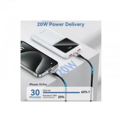 POWERBANK VENTION 10000MAH 2XUSB-A + USB-C LED DISPLAY 22.5W WHITE